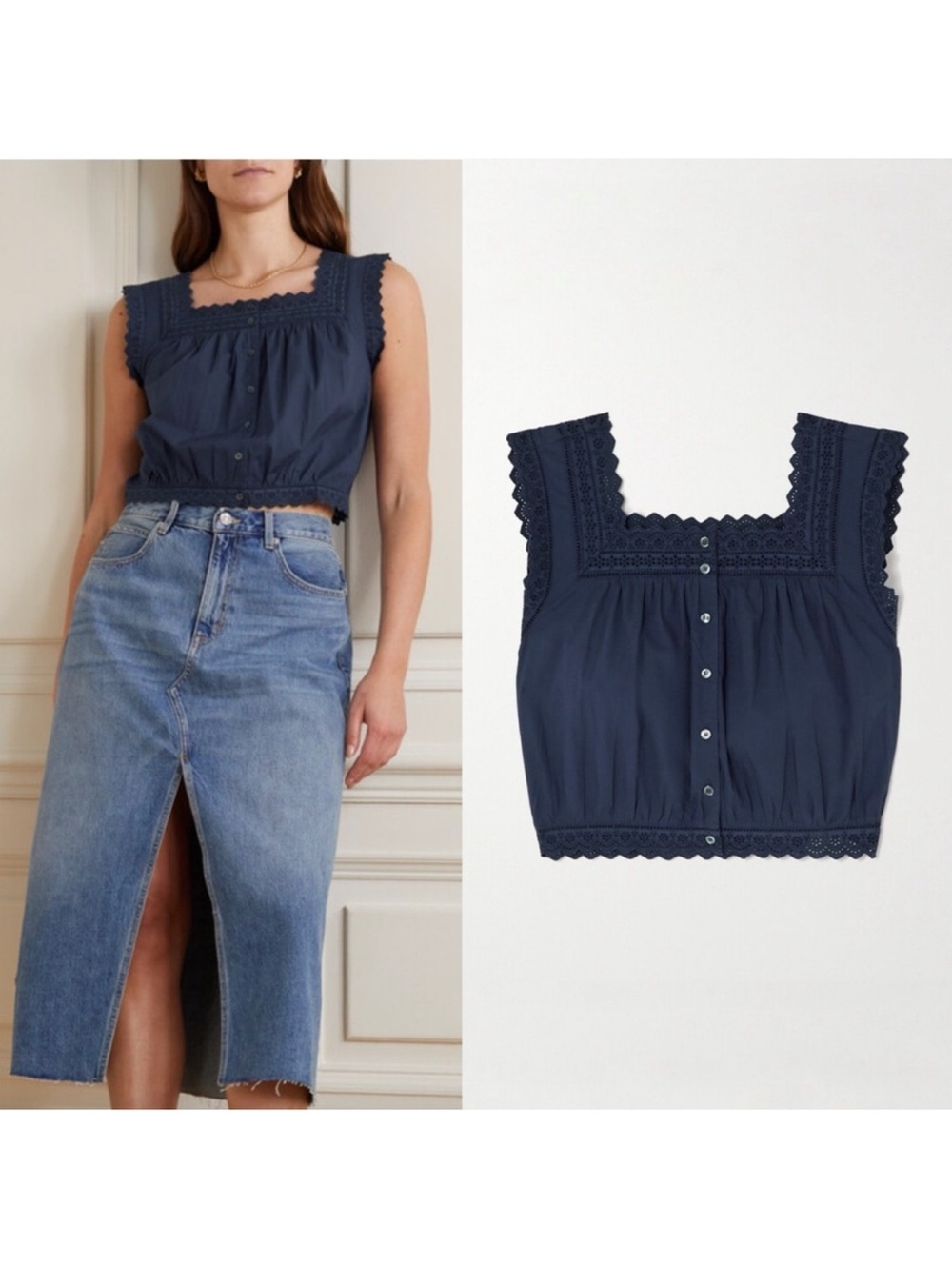 Doen Tillie Eyelet Crop Top Adriatic XL EUC - Picture 1 of 8